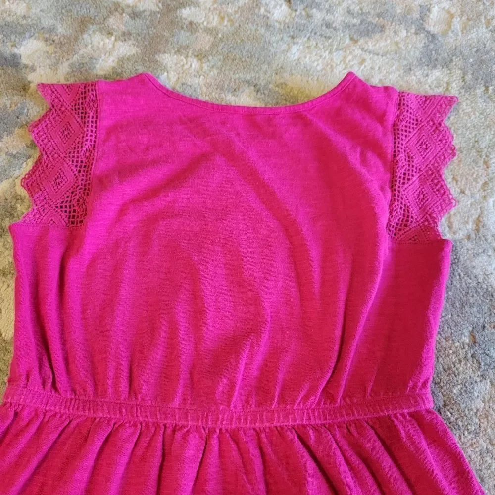 Old Navy Hot Pink Gathered Waist with lace sleeve Girls Dress